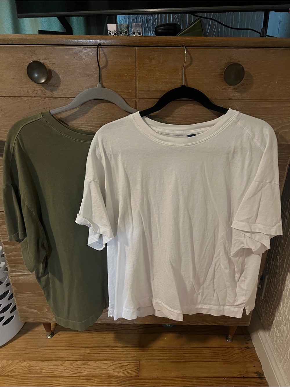 Old Navy White and Olive Green Vintage Crewneck Tees